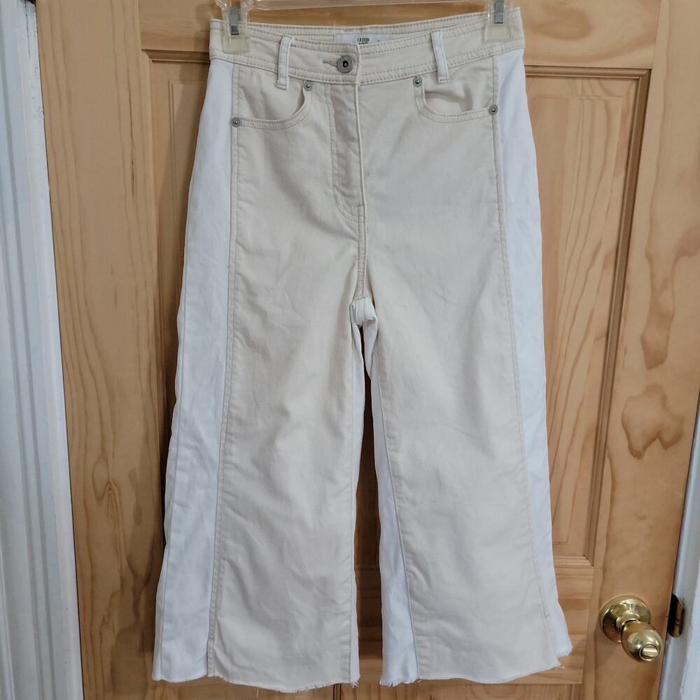 Something Navy Two-Tone Wide Leg Cropped Denim Jeans Ivory White Size 0